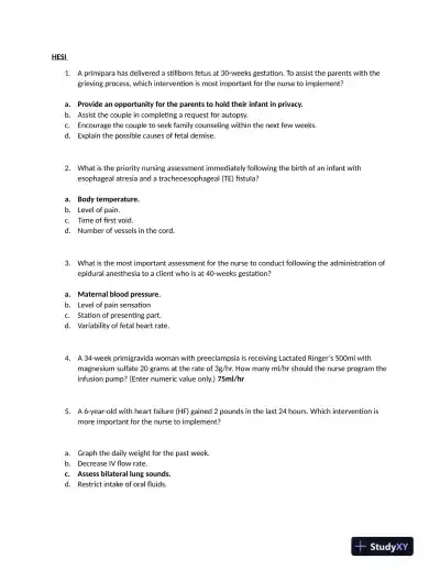 HESI Gurnick Academy Maternity Practice Exam With Answers (73 Solved Questions) - Page 3 preview image