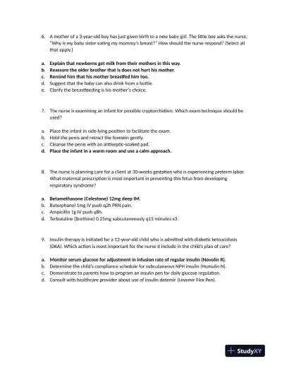 HESI Gurnick Academy Maternity Practice Exam With Answers (73 Solved Questions) - Page 4 preview image