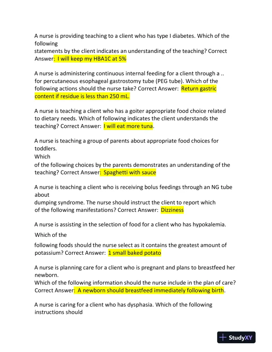 2019 ATI Nutrition Proctored Exam with Answers (99 Solved Questions), page 3
