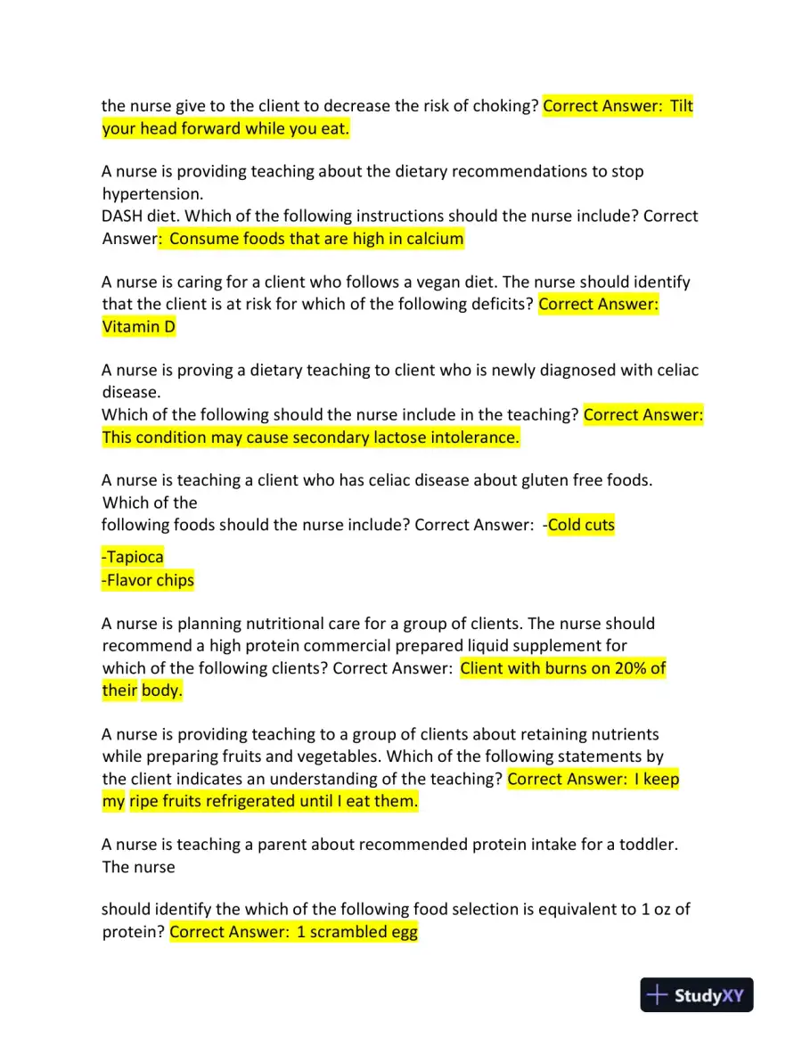 2019 ATI Nutrition Proctored Exam with Answers (99 Solved Questions), page 4