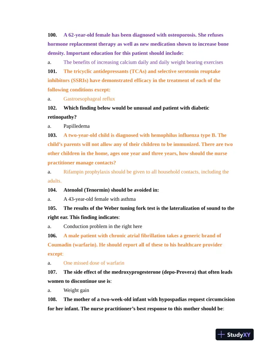 NR603 Health Assessment APEA Predictor Exam Review Questions Week 4 With Answers (620 Solved Questions), page 13