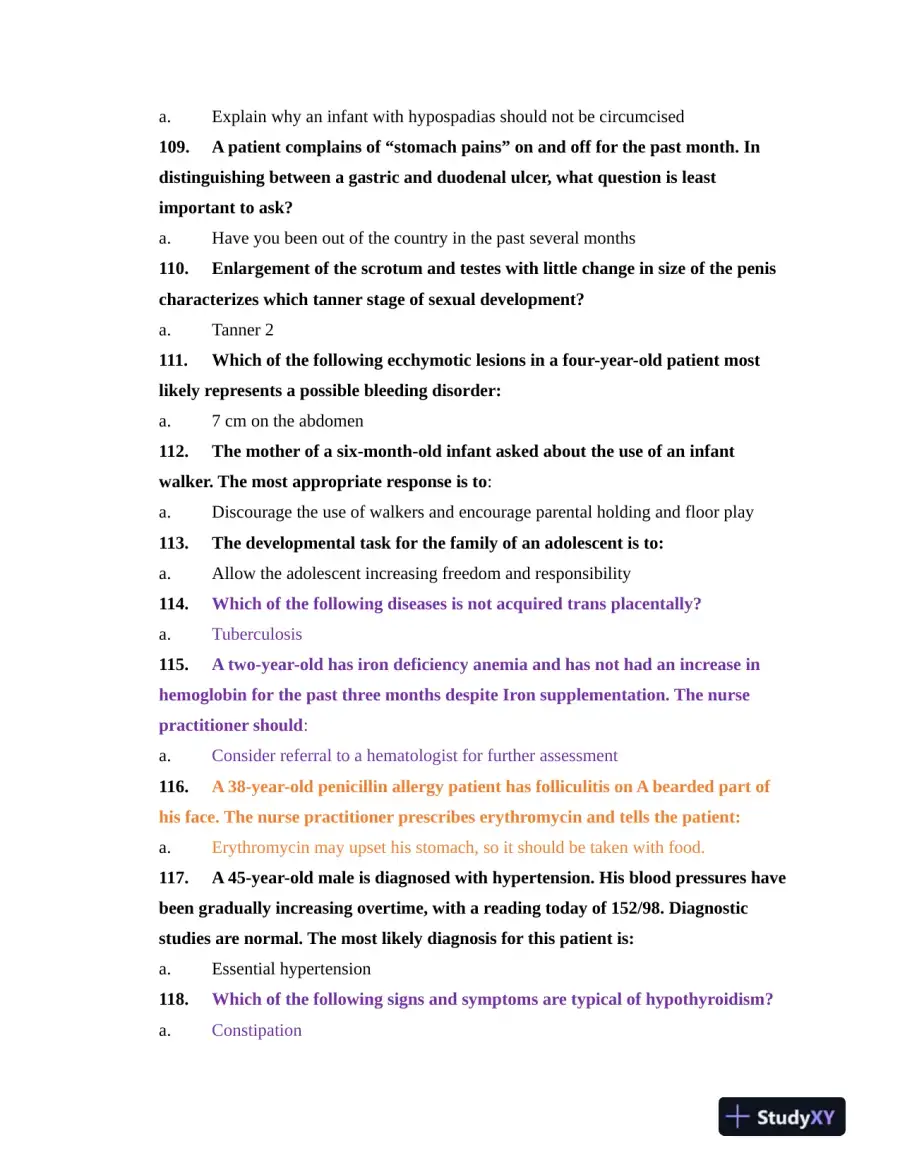 NR603 Health Assessment APEA Predictor Exam Review Questions Week 4 With Answers (620 Solved Questions), page 14