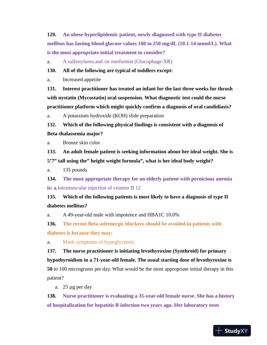NR603 Health Assessment APEA Predictor Exam Review Questions Week 4 With Answers (620 Solved Questions), page 16