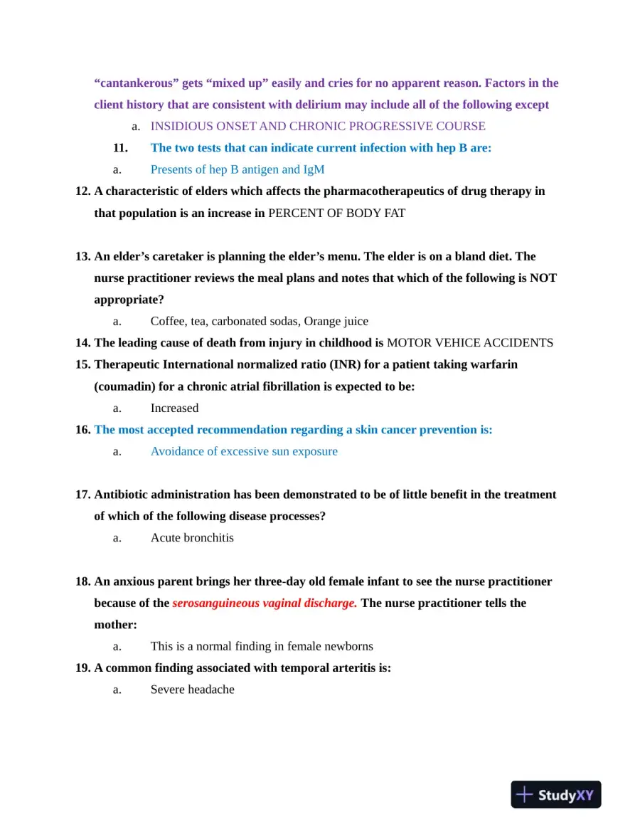 NR603 Health Assessment APEA Predictor Exam Review Questions Week 4 With Answers (620 Solved Questions), page 3