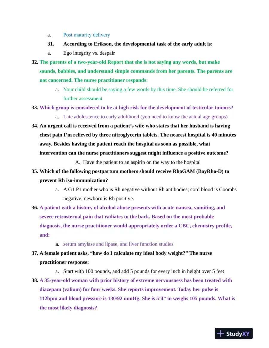NR603 Health Assessment APEA Predictor Exam Review Questions Week 4 With Answers (620 Solved Questions), page 5