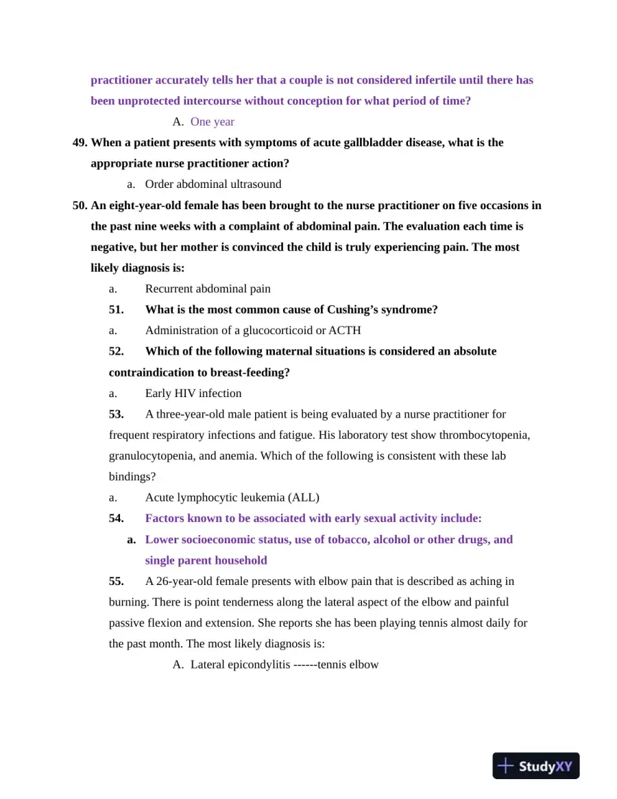 NR603 Health Assessment APEA Predictor Exam Review Questions Week 4 With Answers (620 Solved Questions), page 7