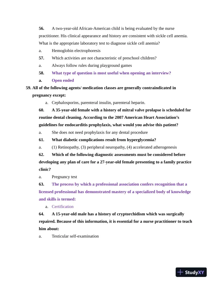 NR603 Health Assessment APEA Predictor Exam Review Questions Week 4 With Answers (620 Solved Questions), page 8