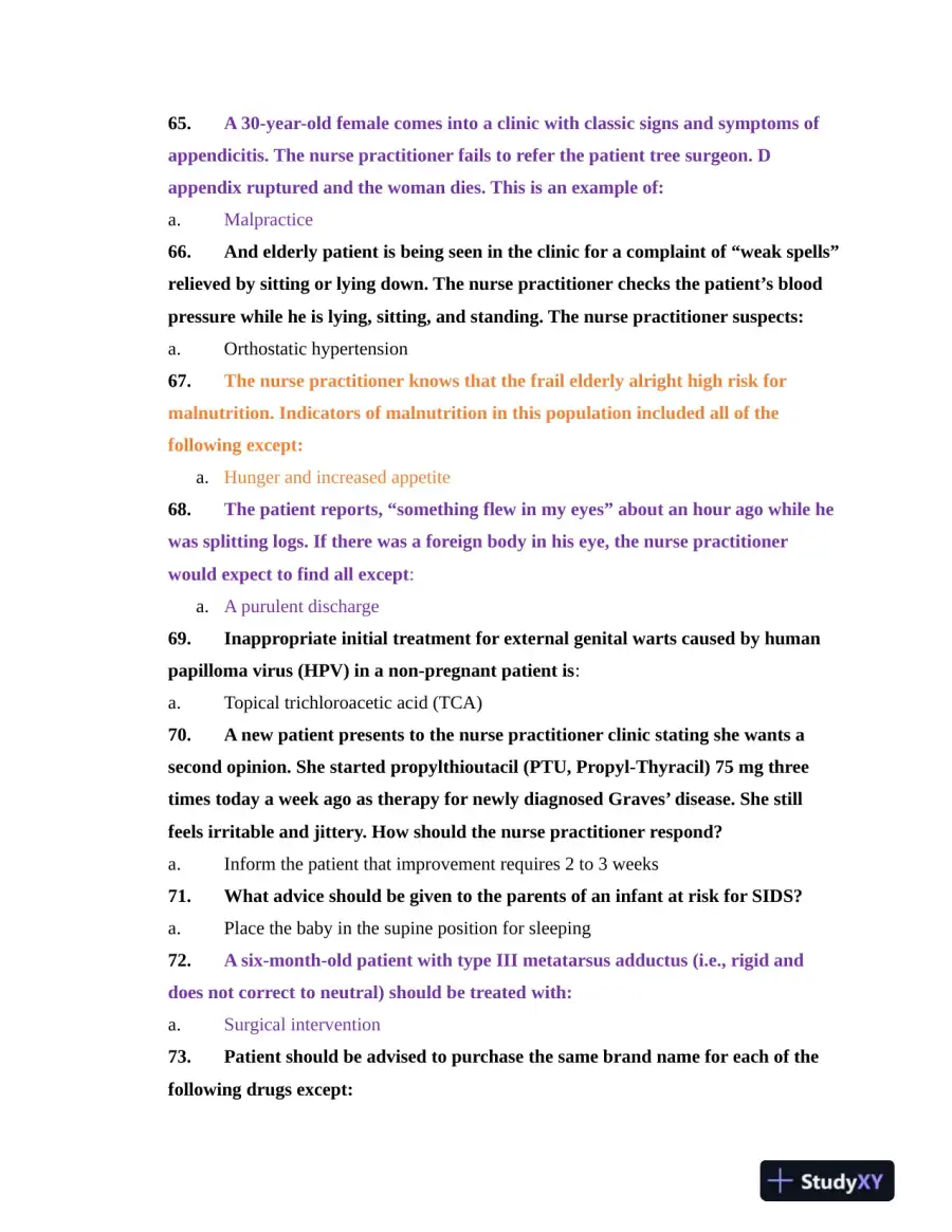 NR603 Health Assessment APEA Predictor Exam Review Questions Week 4 With Answers (620 Solved Questions), page 9