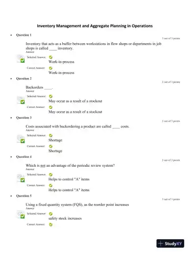 Inventory Management and Aggregate Planning in Operations - Page 1 preview image