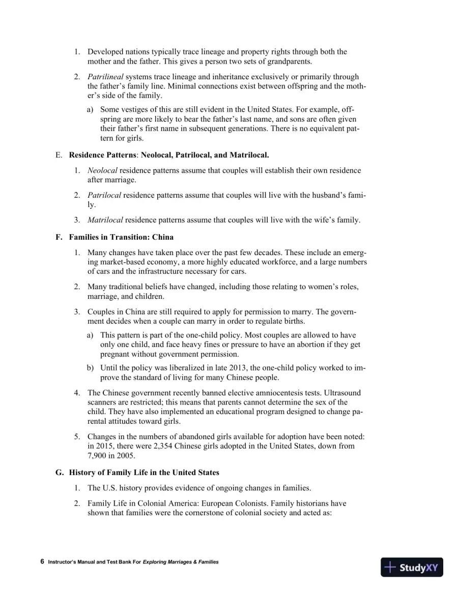 Class Notes for Exploring Marriages and Families, 3rd Edition, page 9