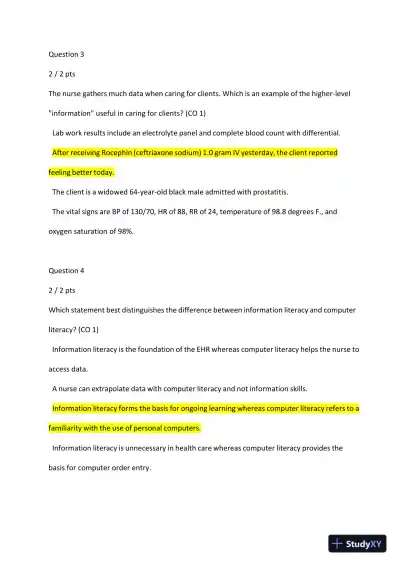 NR599 Nursing Informatics Final Exam With Answers (15 Solved Questions) - Page 3 preview image