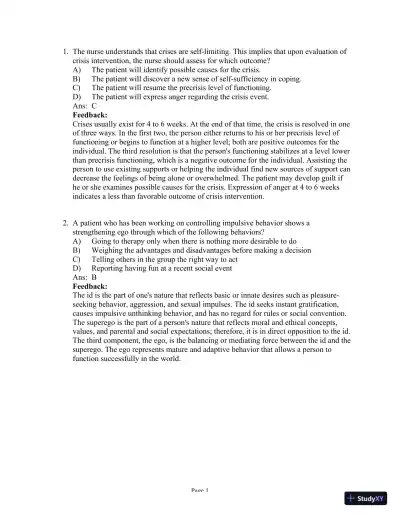 Test Bank For Psychiatric Mental Health Nursing, 6th Edition - Page 1 preview image