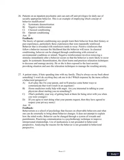 Test Bank For Psychiatric Mental Health Nursing, 6th Edition - Page 13 preview image