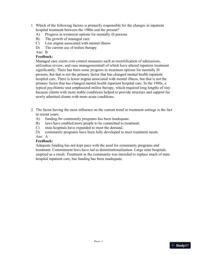 Test Bank For Psychiatric Mental Health Nursing, 6th Edition - Page 18 preview image