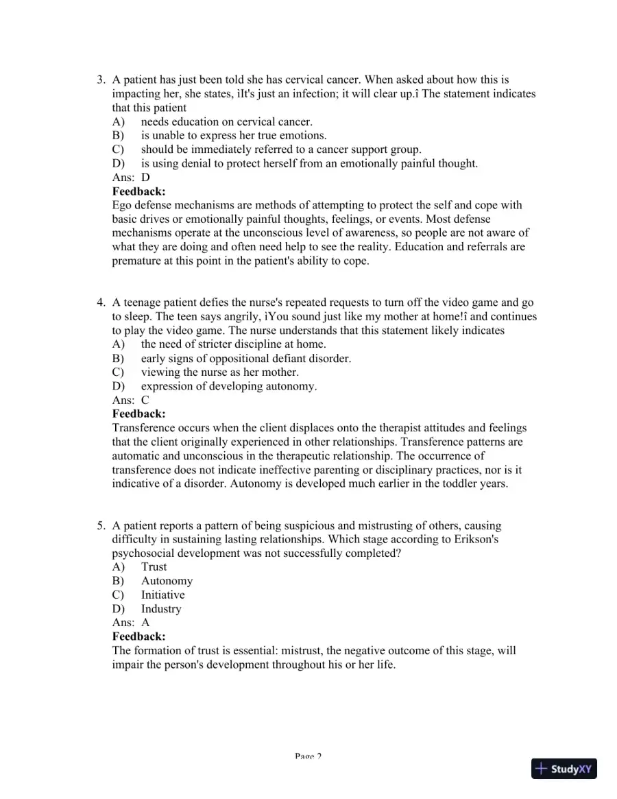 Test Bank For Psychiatric Mental Health Nursing, 6th Edition, page 3
