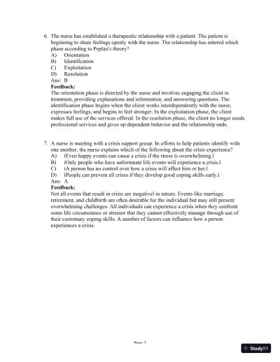 Test Bank For Psychiatric Mental Health Nursing, 6th Edition - Page 4 preview image