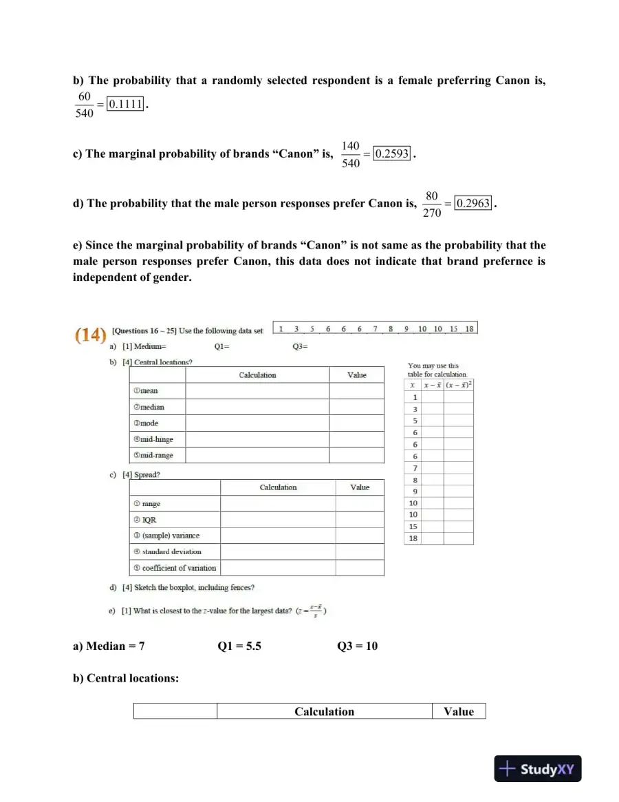 BA 1605 � Midterm Recap: Statistical Analysis and Probability Calculations, page 4