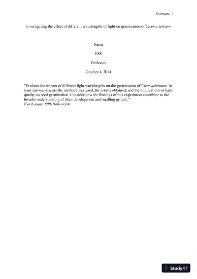 Investigating the effect of different wavelengths of light on germination of Cicer arietinum - Page 1 preview image