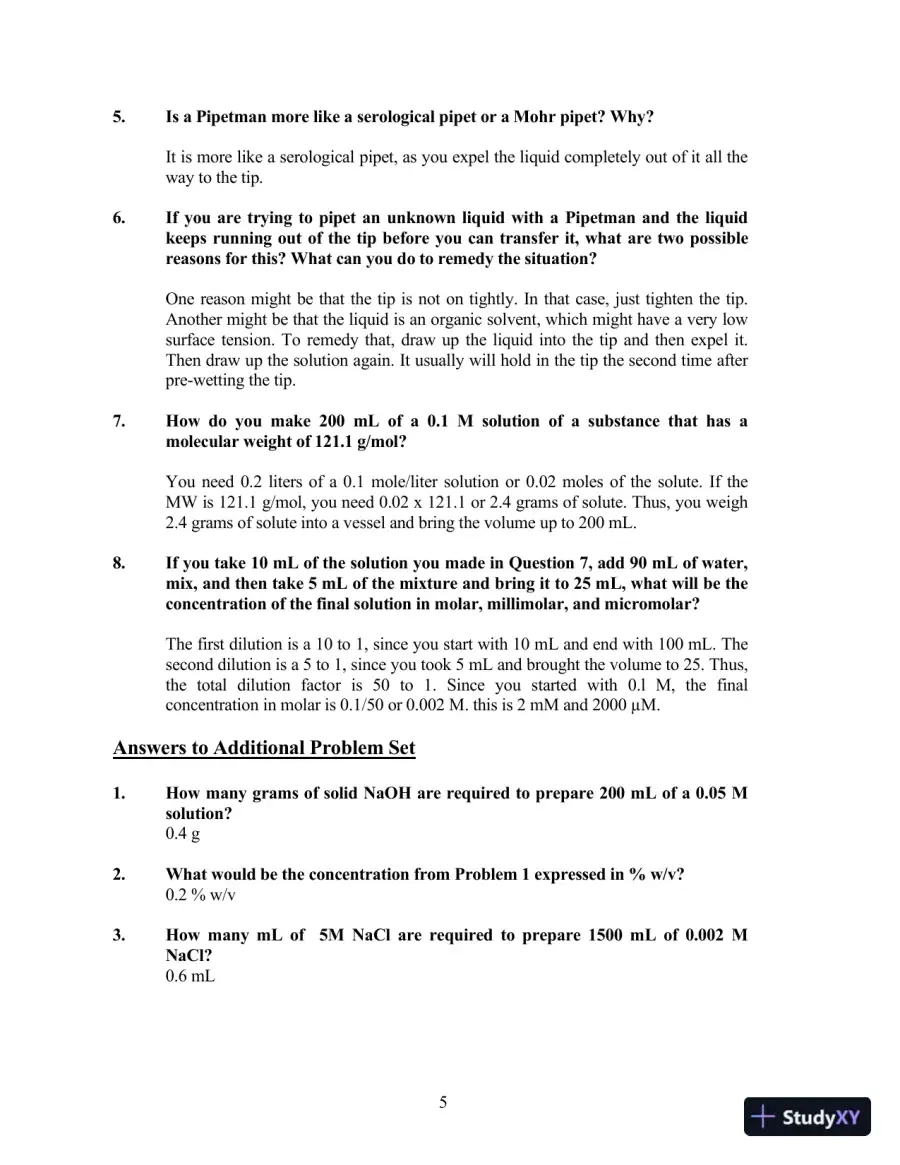 Solution Manual For Experiments in Biochemistry: A Hands-on Approach, 2nd Edition, page 12