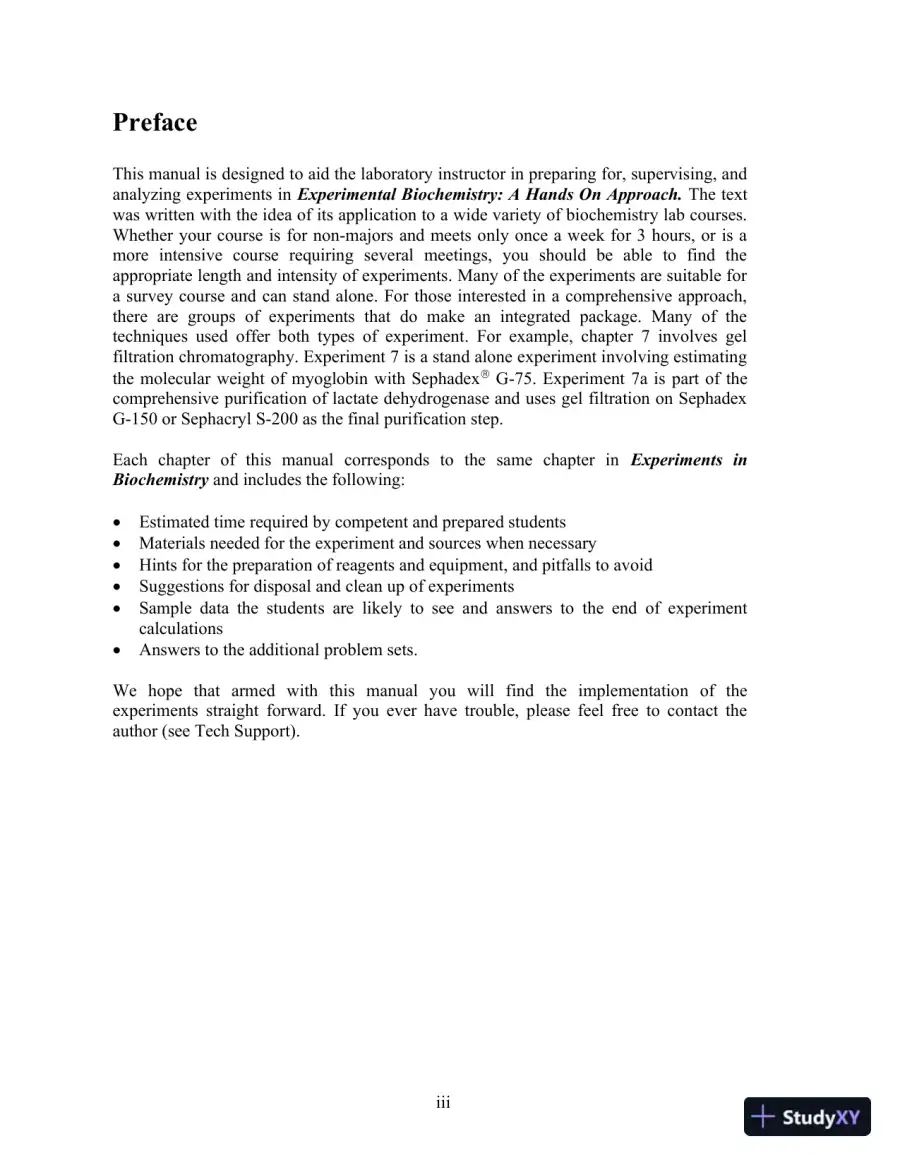 Solution Manual For Experiments in Biochemistry: A Hands-on Approach, 2nd Edition, page 4