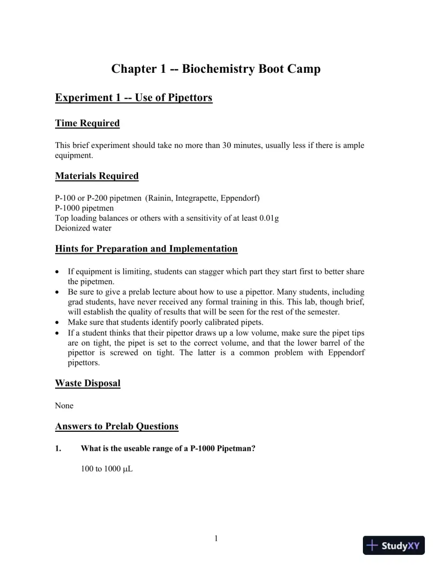 Solution Manual For Experiments in Biochemistry: A Hands-on Approach, 2nd Edition, page 8