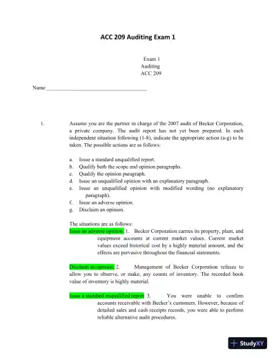 ACC 209 Auditing Exam 1 1 - Page 1 preview image