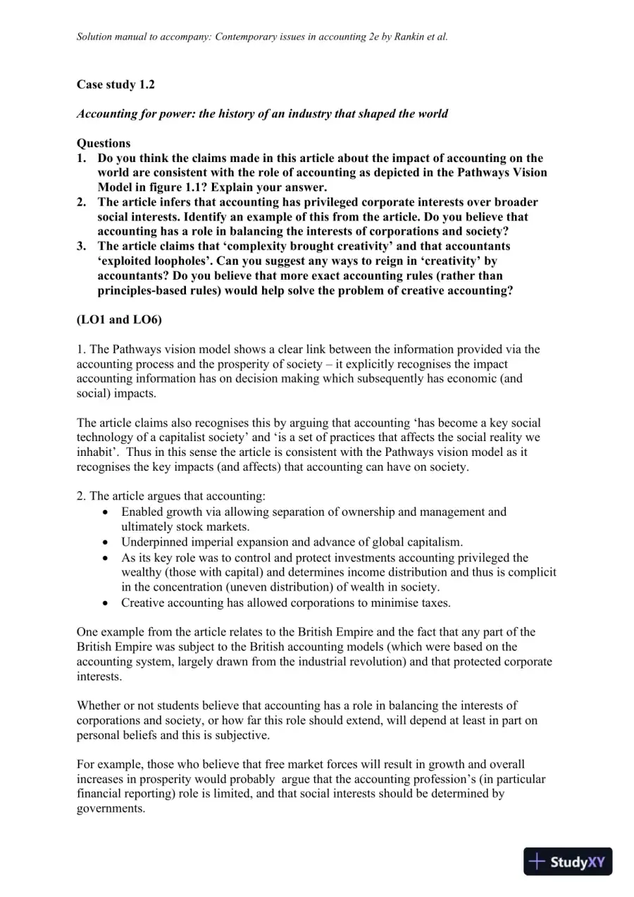Solution Manual for Contemporary Issues in Accounting, 2nd Edition, page 20