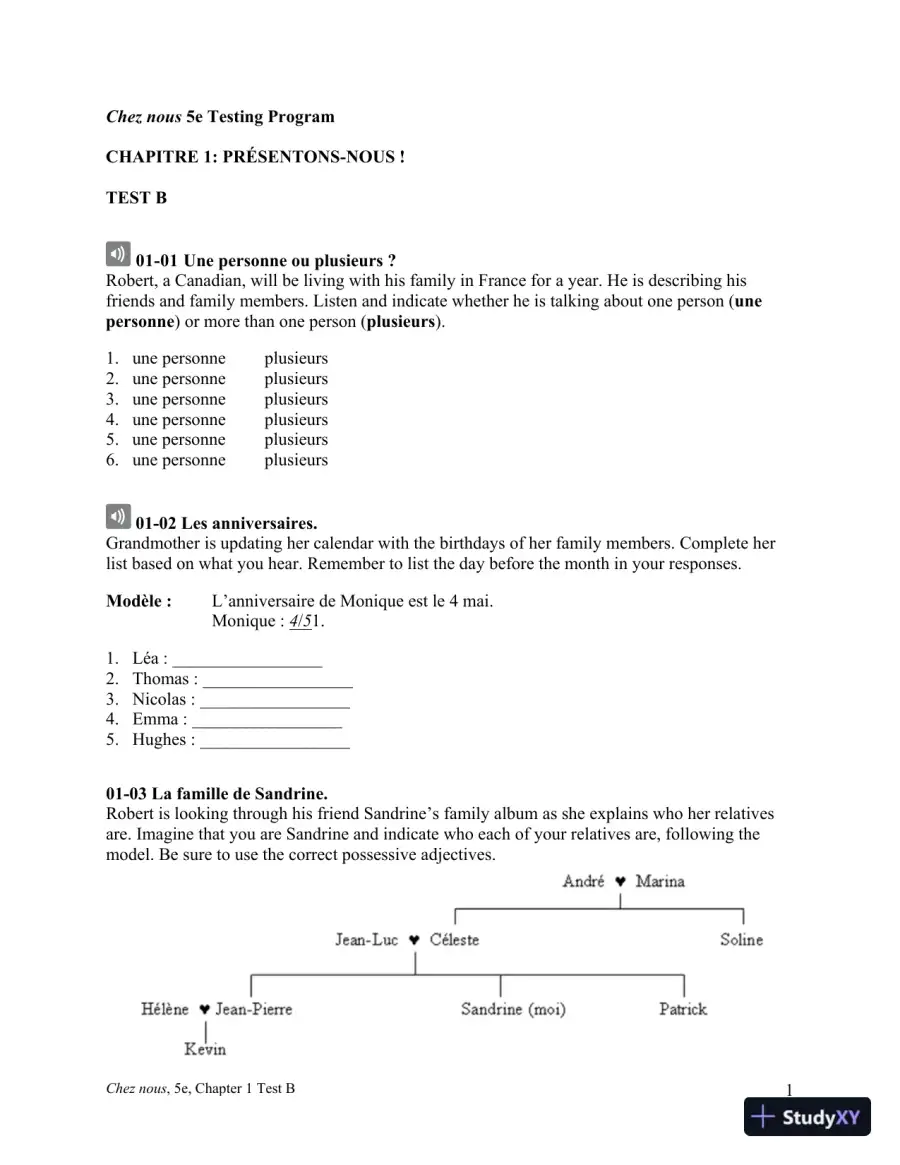 Test Bank for Chez nous: Branch sur le monde francophone, 5th Edition, page 10