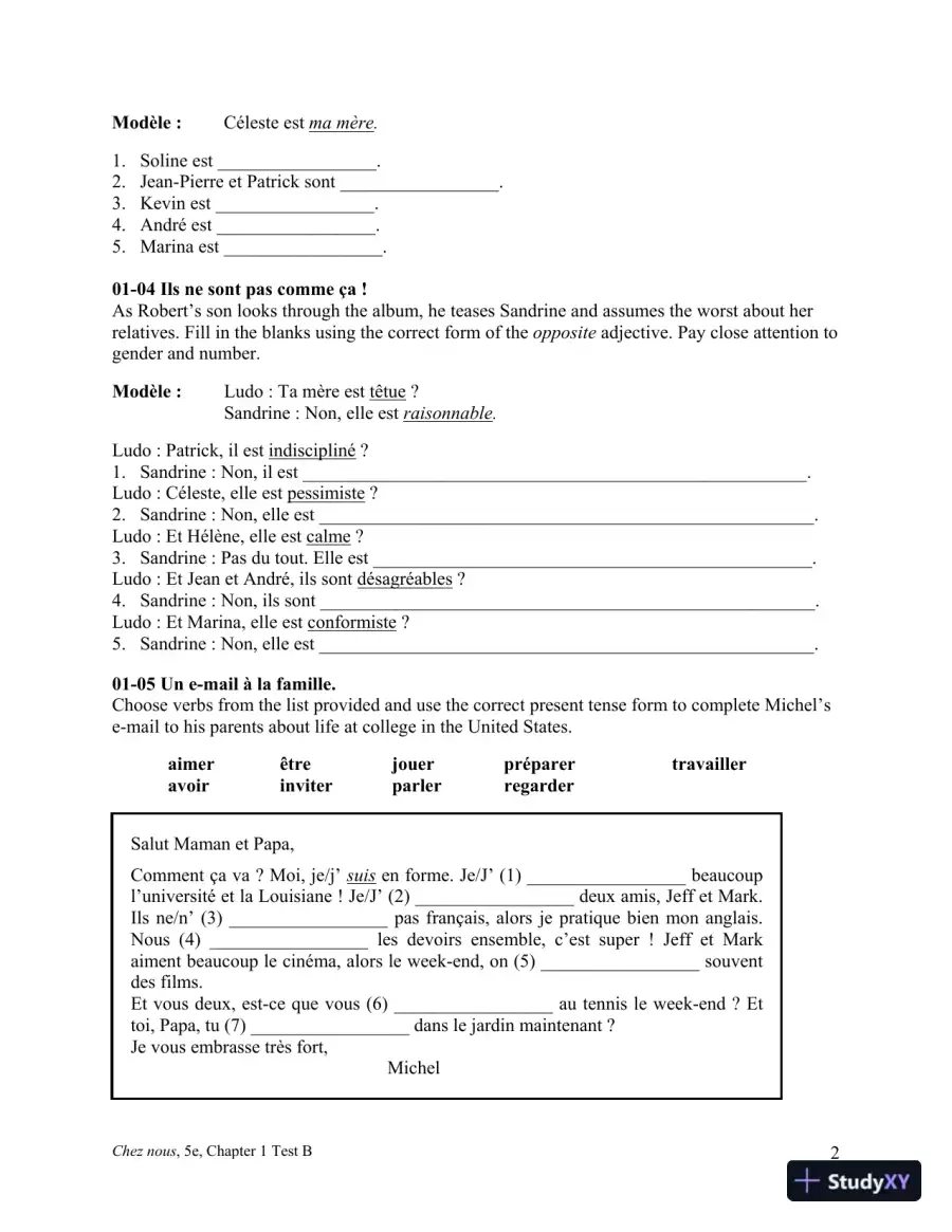 Test Bank for Chez nous: Branch sur le monde francophone, 5th Edition, page 11