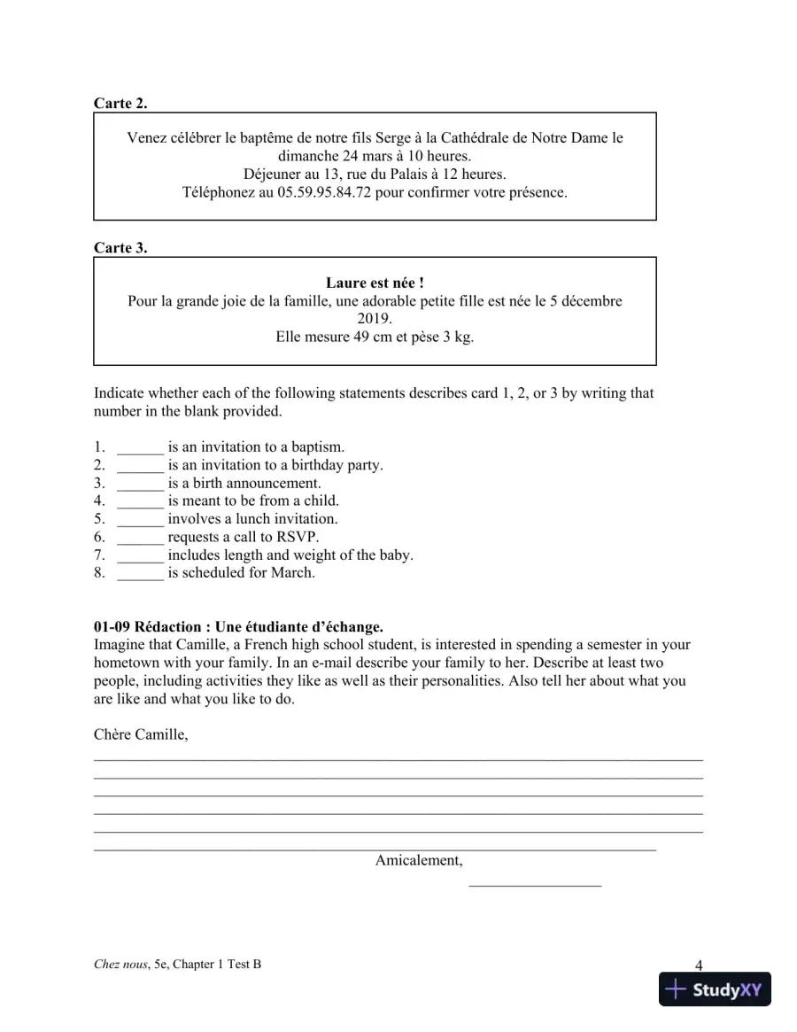 Test Bank for Chez nous: Branch sur le monde francophone, 5th Edition, page 13