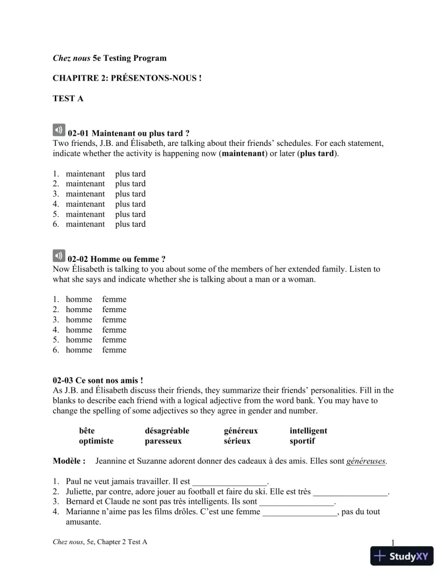 Test Bank for Chez nous: Branch sur le monde francophone, 5th Edition, page 14