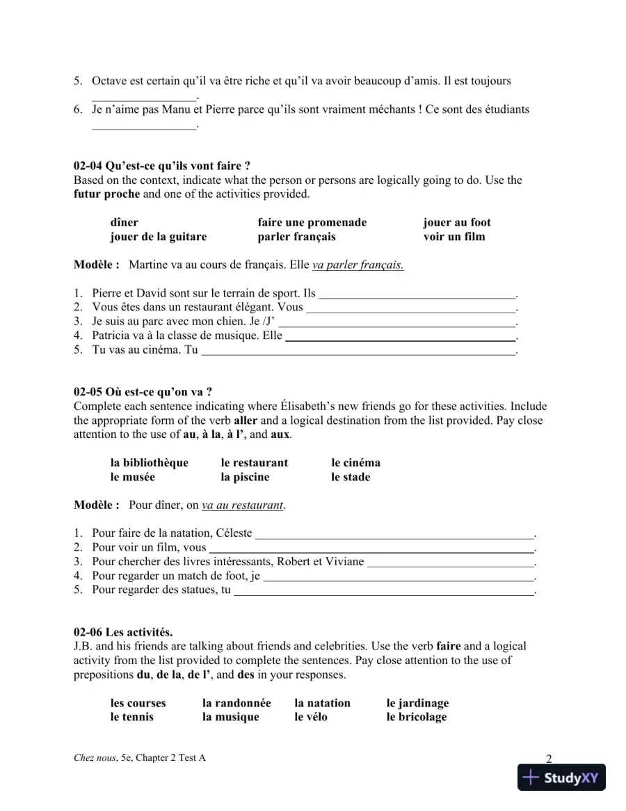 Test Bank for Chez nous: Branch sur le monde francophone, 5th Edition, page 15