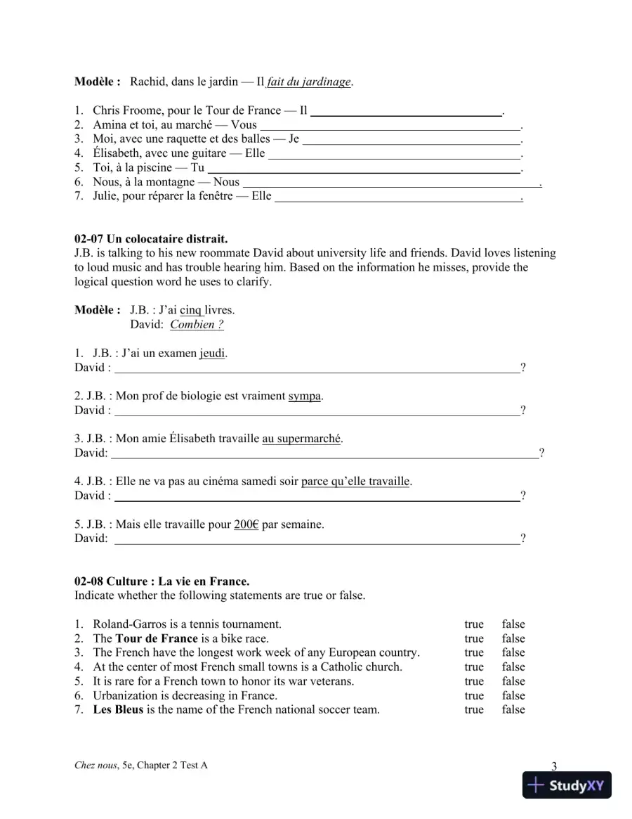 Test Bank for Chez nous: Branch sur le monde francophone, 5th Edition, page 16