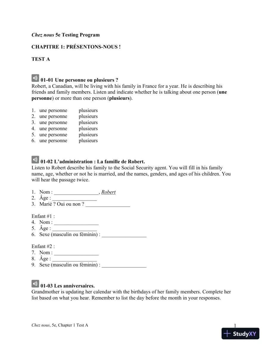 Test Bank for Chez nous: Branch sur le monde francophone, 5th Edition, page 6