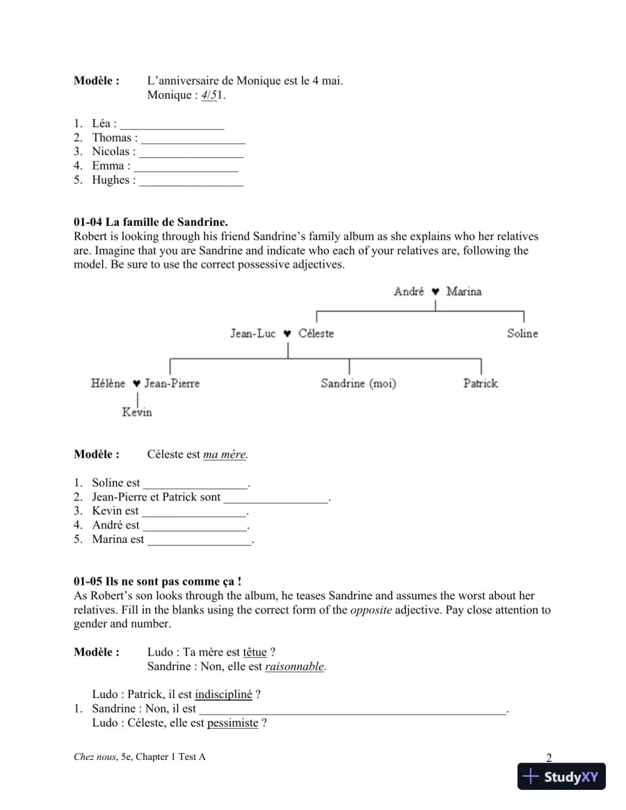 Test Bank for Chez nous: Branch sur le monde francophone, 5th Edition, page 7