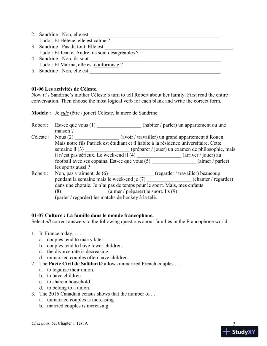 Test Bank for Chez nous: Branch sur le monde francophone, 5th Edition, page 8