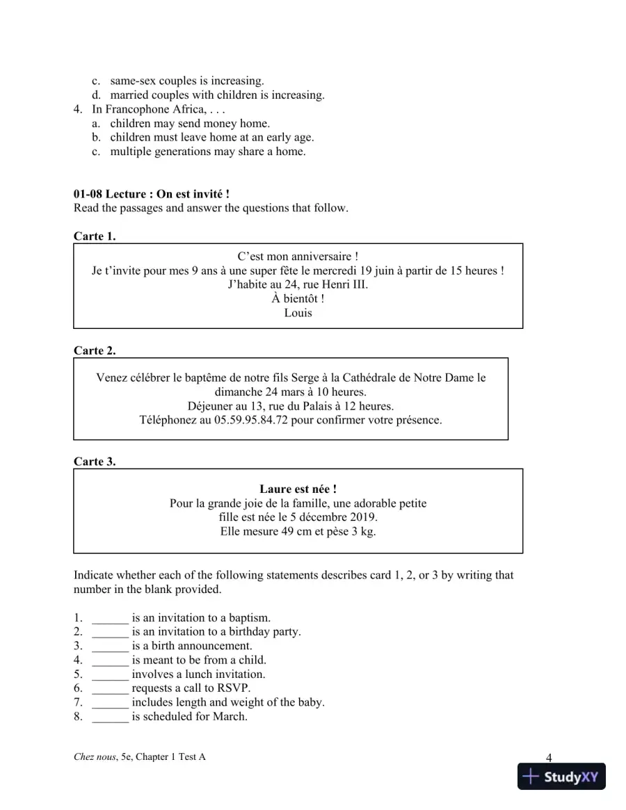 Test Bank for Chez nous: Branch sur le monde francophone, 5th Edition, page 9
