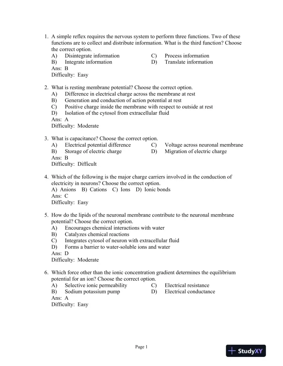 Test Bank For Neuroscience: Exploring the Brain, 3rd Edition, page 11
