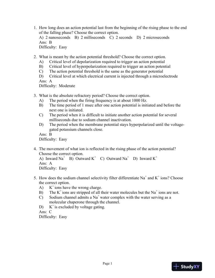 Test Bank For Neuroscience: Exploring the Brain, 3rd Edition, page 15