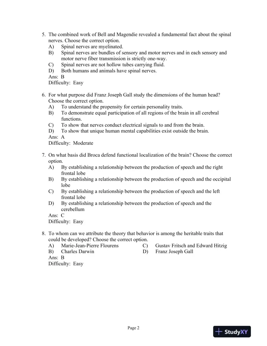 Test Bank For Neuroscience: Exploring the Brain, 3rd Edition, page 3