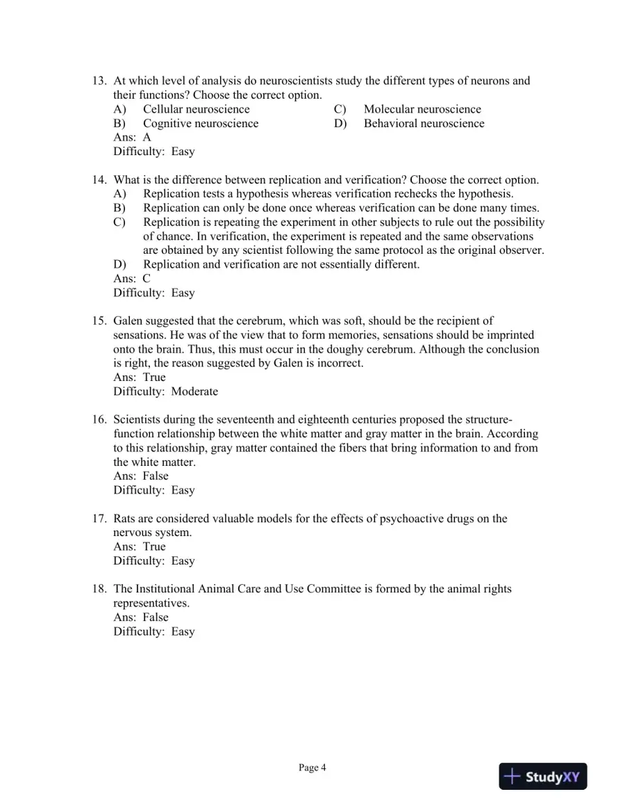 Test Bank For Neuroscience: Exploring the Brain, 3rd Edition, page 5