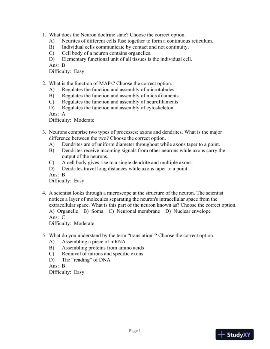 Test Bank For Neuroscience: Exploring the Brain, 3rd Edition, page 7