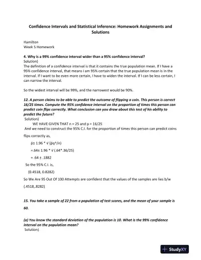Confidence Intervals and Statistical Inference: Homework Assignments and Solutions Week 5 - Page 1 preview image