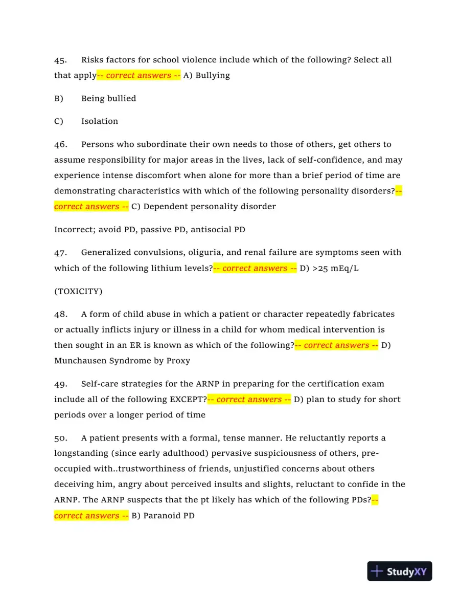 2024 NRNP6665 Mental Health Midterm Exam With Answers (409 Solved Questions), page 9