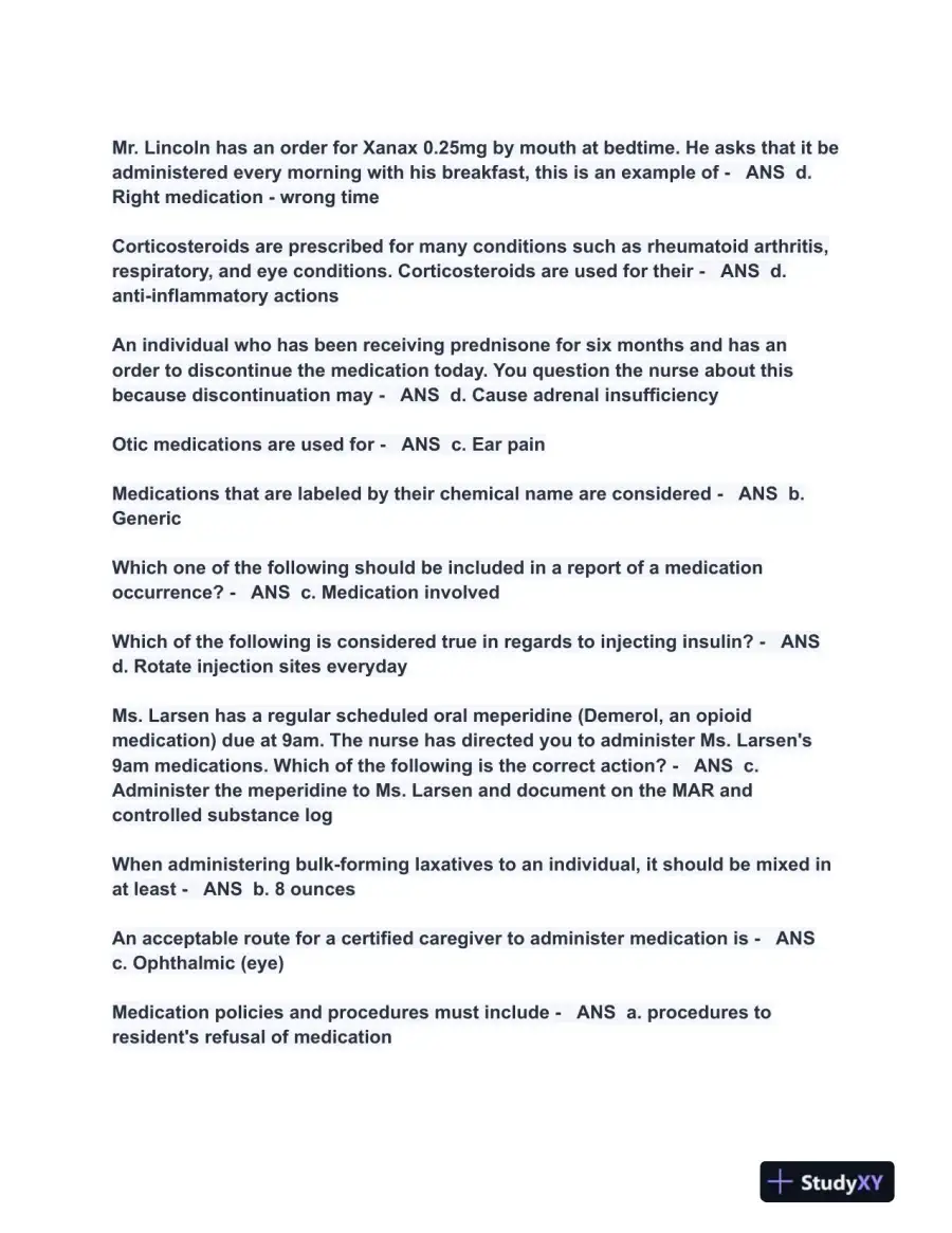 AZ Nursing Diagnosis Certified Caregiver Exam With Answers (71 Solved Questions), page 3