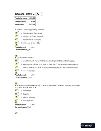 BA301 Test 2 (A+) - Page 1 preview image