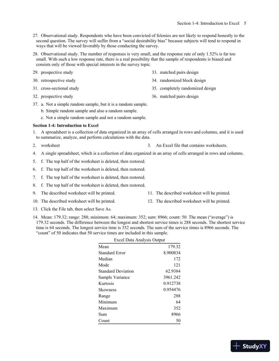 Elementary Statistics Using Excel, 6th Edition Solution Manual, page 10