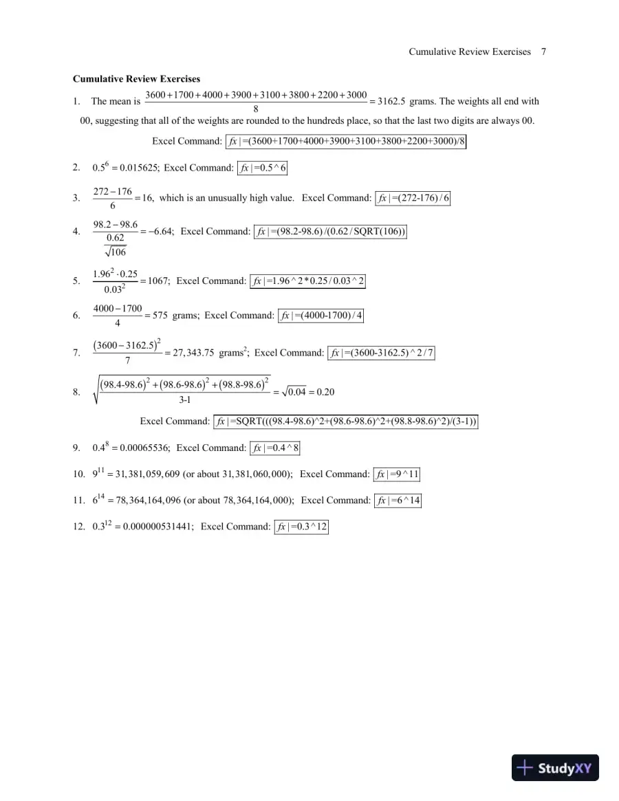 Elementary Statistics Using Excel, 6th Edition Solution Manual, page 12