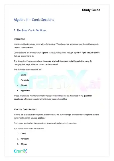 Algebra II – Conic Sections - Page 1 preview image