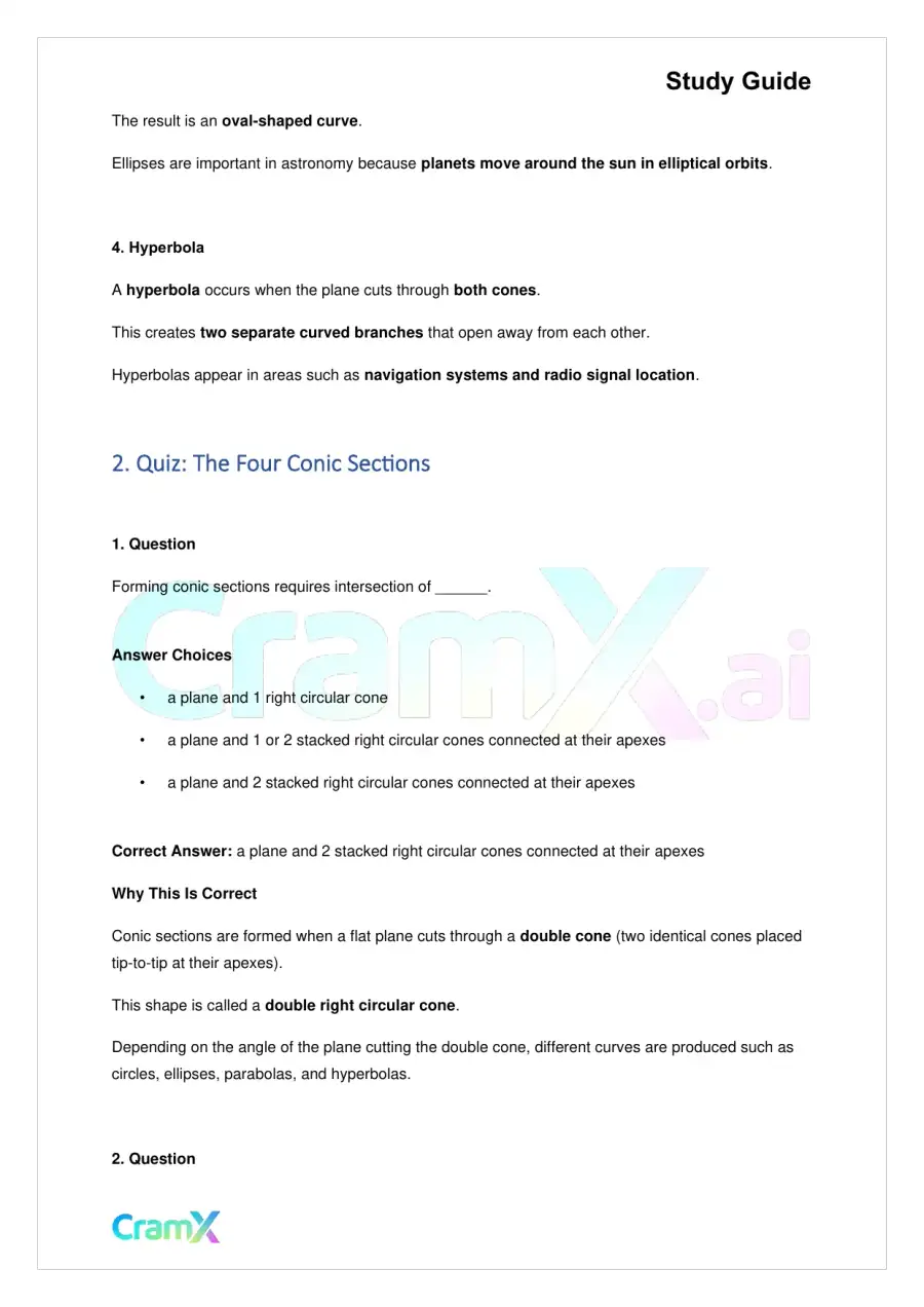 Algebra II – Conic Sections, page 3